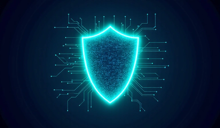 Representación de un escudo de protección digital, simbolizando seguridad y responsabilidad.