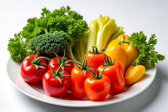 Imagen de un plato colorido de verduras frescas