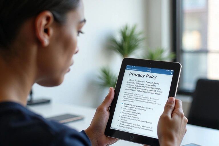 Person reading a privacy policy document on a tablet